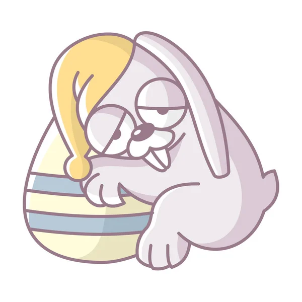 卡通兔子睡在一个复活节蛋 色彩艳丽的东方兔子白色背景图案 孤立的物体 — 图库矢量图片