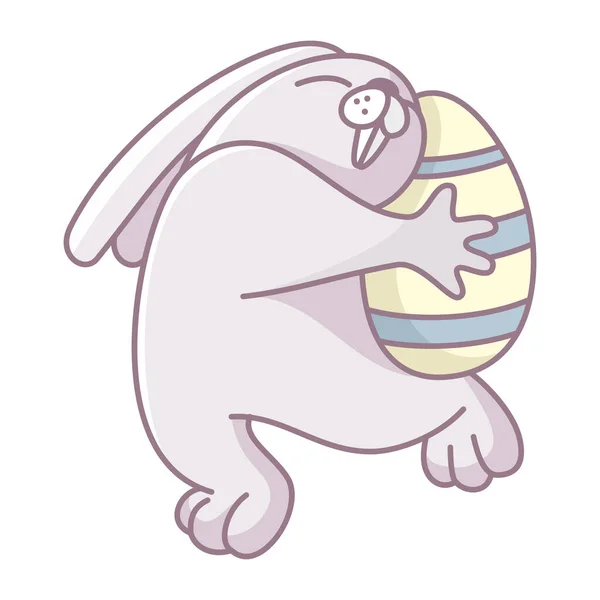 Cartoon White Rabbit Dancing Chicken Egg Design Easter Bunny Symbol — Stock Vector