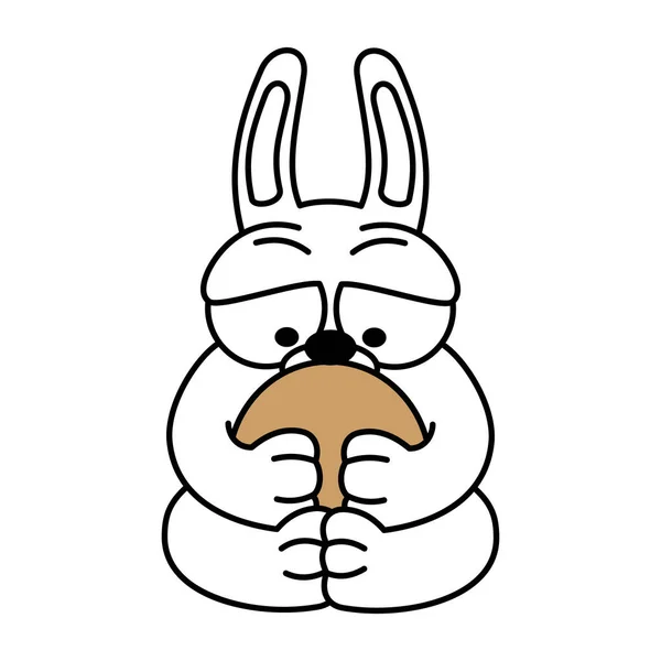 Kreslený Bílý Králík Objímá Kuřecí Vejce Tvar Obrysu Velikonočního Zajíčka — Stockový vektor