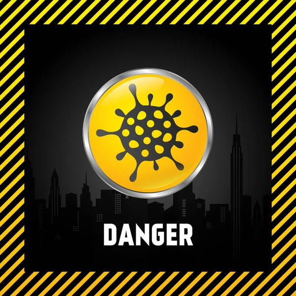 Affiche Carrée Danger Avec Signe Virus Forme Bouton Jaune Sur — Image vectorielle