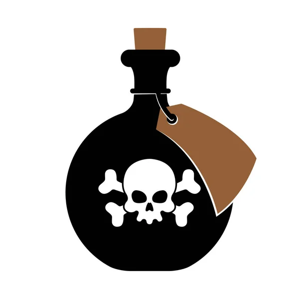 Εικονίδιο Μπουκαλιού Δηλητήριο Και Κρανίο Σταυρωτά Κόκαλα Ετικέτα Λευκό Φόντο — Διανυσματικό Αρχείο