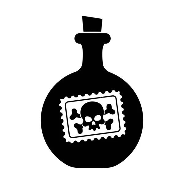 Icono Botella Con Pegatina Venenosa Cráneo Con Huesos Cruzados Sobre — Vector de stock