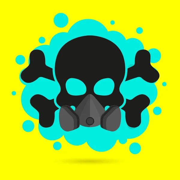 Crâne Noir Avec Croisés Dans Respirateur Sur Fond Jaune Concept — Image vectorielle