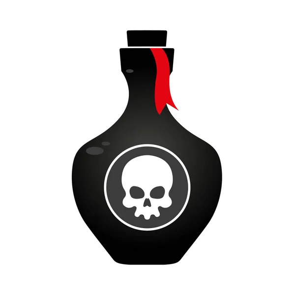 Bouteille Noire Poison Avec Autocollant Crâne Blanc Sur Fond Blanc — Image vectorielle