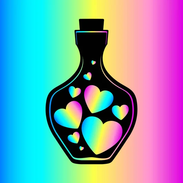 Bottle Icon Colorful Hearts Colored Background Magic Elixir Love Perfumery — Stock Vector