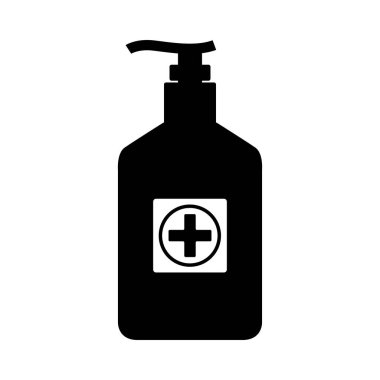 Beyaz arka planda el dezenfektanı silueti. Ayrı bir nesne. Vektör illüstrasyonu