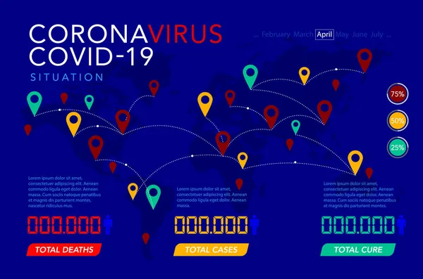 Banner Com Mapa Coronovirus Covid Com Pinos Mapa Mundo Evidências —  Vetores de Stock