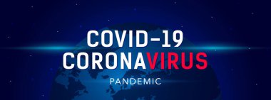 Uzayda dünya yazılı web pankartı ve Covid 19, Coronovirus. Dünya çapında salgın konsepti. Vektör illüstrasyonu