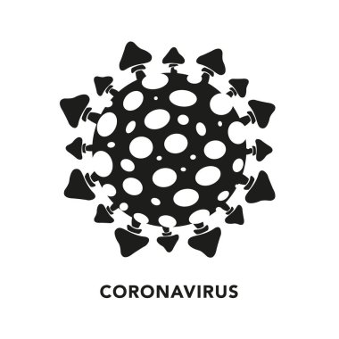 Soyut siluet Coronavirus bakteri hücre ikonu, COVID -19 beyaz zemin üzerinde. Yalnız nesne. Dünya çapında salgın konsepti. Vektör illüstrasyonu