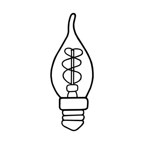 Black Lightbulb Icon White Background Isolated Object Baby Doodle Style — Stock Vector