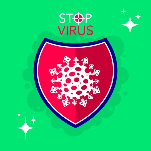 Pegatina Escudo Rojo Signo Coronavirus Covid Bacteria Microbio Como Símbolo — Vector de stock