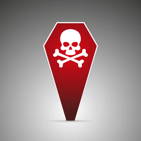 Κόκκινη Καρφίτσα Σχήμα Κόκκινου Φέρετρου Κρανίο Σύμβολο Θανάτου Κινδύνου Δηλητηρίου — Διανυσματικό Αρχείο