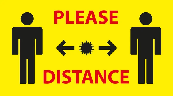 黄色的警告标志提醒你保持人与人之间的距离以保护自己不受科罗纳威斯或科维德19的伤害的重要性 提供安全的社交距离 矢量说明 — 图库矢量图片