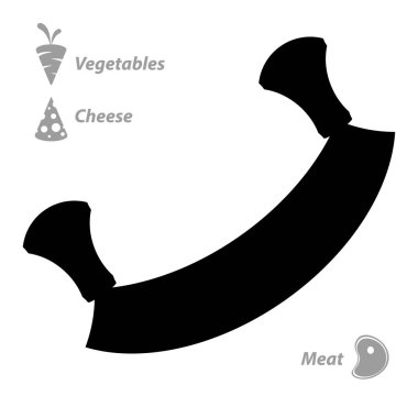 Peynir, et ve sebze için iki sapı olan bir bıçağın silueti. Sembol, mutfak aletleri. Düz stil. Vektör illüstrasyonu