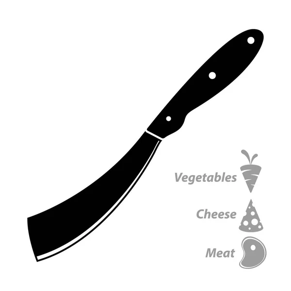 Zwart Silhouet Van Een Mes Voor Kaas Vlees Groenten Symbool — Stockvector