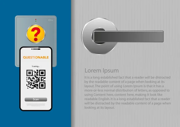 Smartphone Αμφισβητούμενο Κωδικό Και Ηλεκτρονικό Αναγνώστη Στην Είσοδο Του Κτιρίου — Διανυσματικό Αρχείο