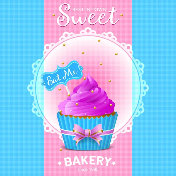 Flyer Ist Eine Süße Bäckerei Süßer Cupcake Mit Rosa Zuckerguss — Stockvektor