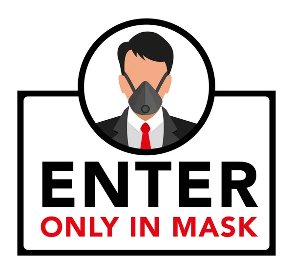 Varning Och Tecken Ange Endast Mask Informationsdekal För Butiken Maskerat — Stock vektor