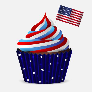 Renkli kapkek ve beyaz arka planda Amerikan bayrağı. Ayrı bir nesne. Vektör illüstrasyonu