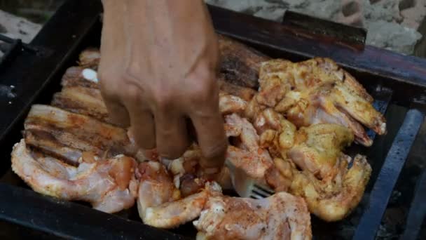 Carne jugosa y sabrosa en la parrilla — Vídeos de Stock