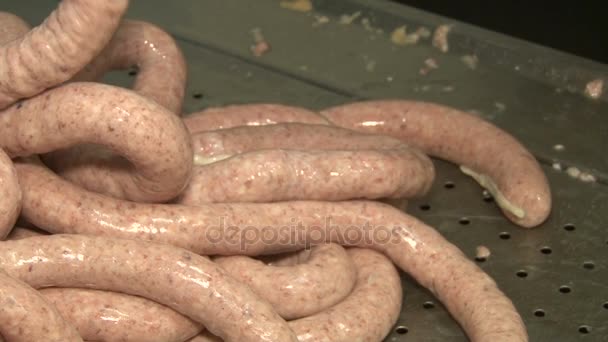 Sausage filling in a slaughterhouse — Stock Video
