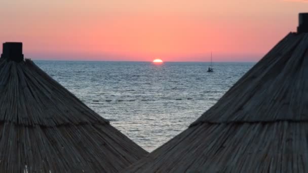 Rész 3, napernyők a strandon és a naplemente — Stock videók