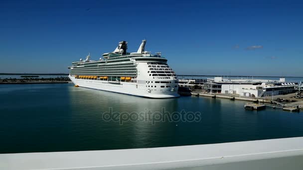 Beautiful view of the anchored cruise ship — Stock Video