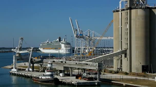 백그라운드에서 해안 크루즈 선박 산업 영역 — 비디오