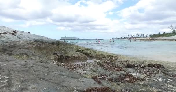 얕은 바위와 물에 관광 — 비디오