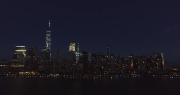 City lights of the New York,night scene and view from the ship, ,-USA-New York-july 2016. — Stock Video