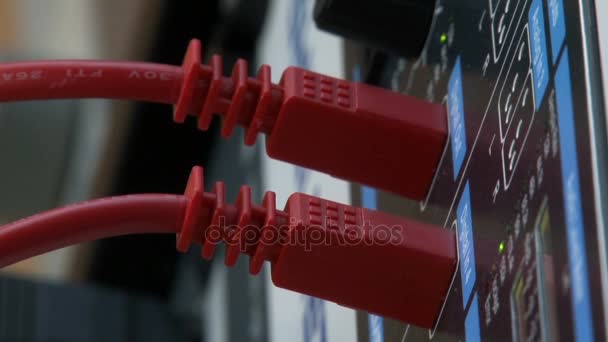 Red cables,input and output on audio equipment — Stock Video