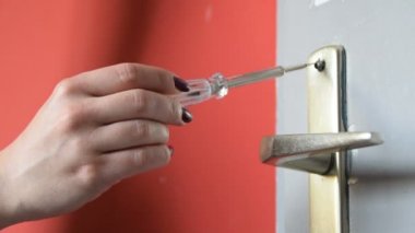 kadın eli tornavida tutan ve vida kapıdan vidalar