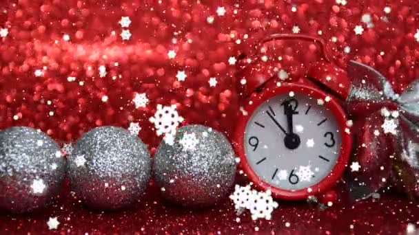 Tick Tack Ten Seconds Midnight Happy New Year Red Evening — Stock Video