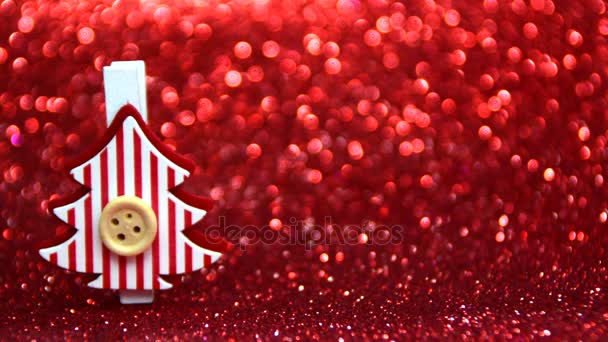 Decorativo Albero Natale Rosso Bianco Sfondo Rosso Luogo Stampare Testo — Video Stock