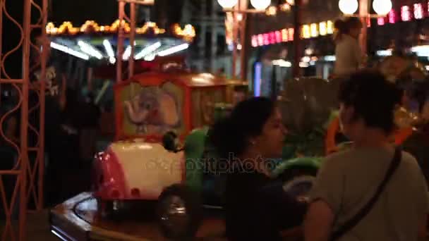 Carousel Children Amusement Park Night Full Parents Children August 2017 — Stock Video