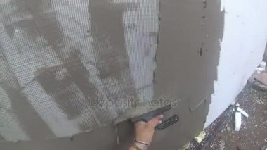 4k, erkek işçiler ellerini duvar sıvama