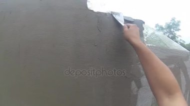 4k, erkek işçiler ellerini duvar sıvama