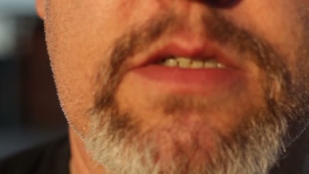 Open Mouth Men Gray Beard Who Screams Sings Pronounce Words — Stock Video