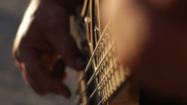 Man Hands Playing Bass Guitar — Stock Video