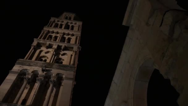 Palacio Diocleciano Por Noche Split Croacia Palacio Diocleciano Antiguo Palacio — Vídeo de stock