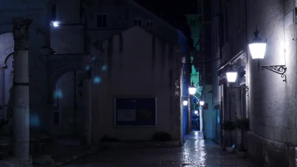Улицы Проходы Фонарями Ночью Сплите Хорватия — стоковое видео