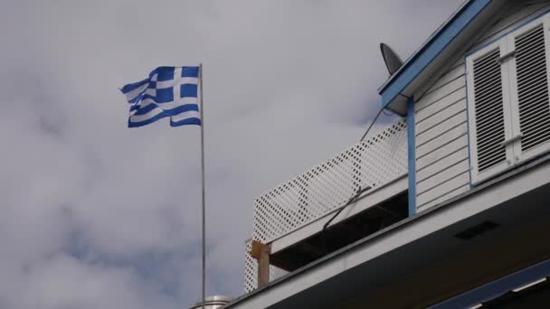 Greek Flag Waving Wind — Stock Video