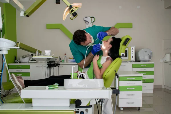 Young Female Patient Sealing Her Tooth Dental Office — Stock Photo, Image