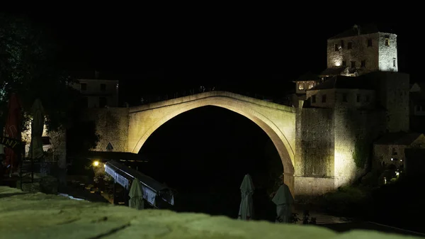 Viejo Puente Mostar Por Noche Bosnia Herzegovina — Foto de Stock