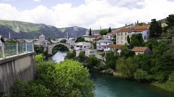 Panoramic View Historic Town Mostar Famous Old Bridge Stari Most — Stock Photo, Image