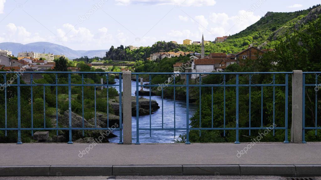 View of the non-tourist area of Mostar from the Port Bridge or Harbor Bridge  (Lucki Most - Mujage Komadine Bridge), Bosnia and Herzegovina. 