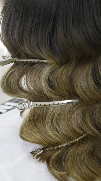 Pinzas Peluquería Plateadas Cabello Ondulado —  Fotos de Stock