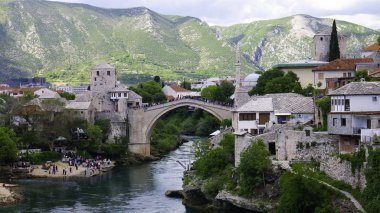Mostar ve Stari 'nin Eski Kenti Panorama En Çok Köprü, Bosna-Hersek.  
