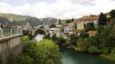 Panoramic view of the historic town of Mostar with famous Old Bridge (Stari Most), Bosnia and Herzegovina.