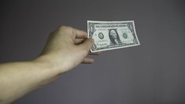 Elinde bir Amerikan doları var. Amerikan doları, Amerika Birleşik Devletleri 'nin resmi para birimidir..